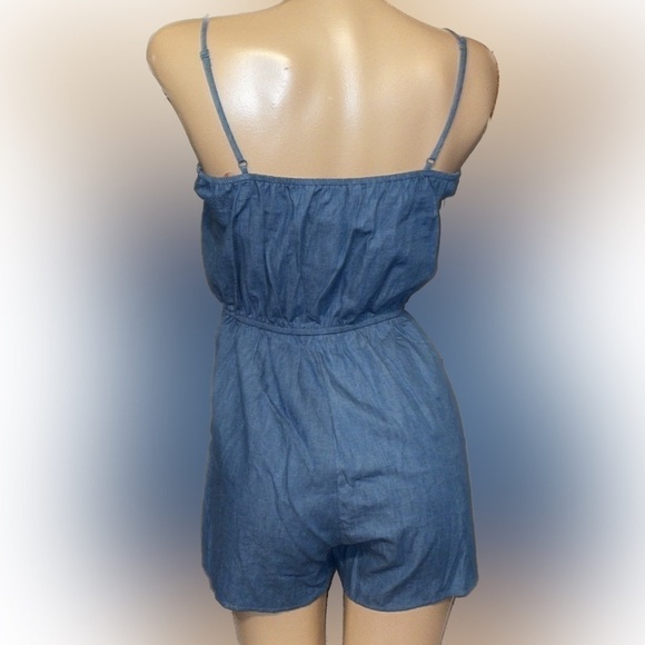 Flying Tomato Womens romper Medium jumper embroider Jean denim shorts blue tank - Picture 2 of 5
